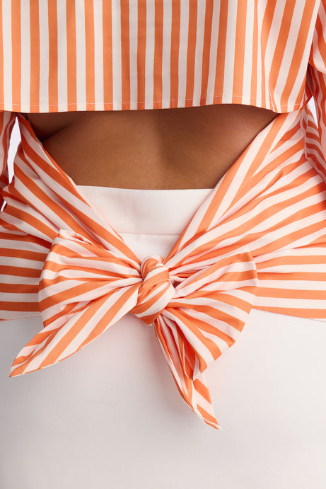 Elevated Fun Tie Back Striped Poplin Shirt - Orange/combo