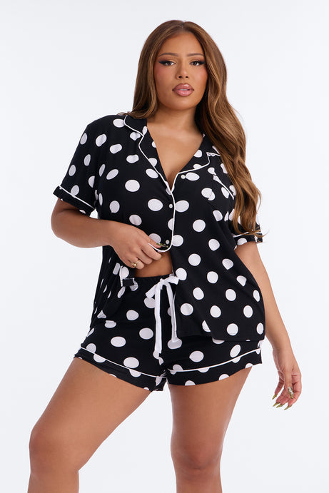 Snuggle Me Button Up PJ Short Set - Black/White