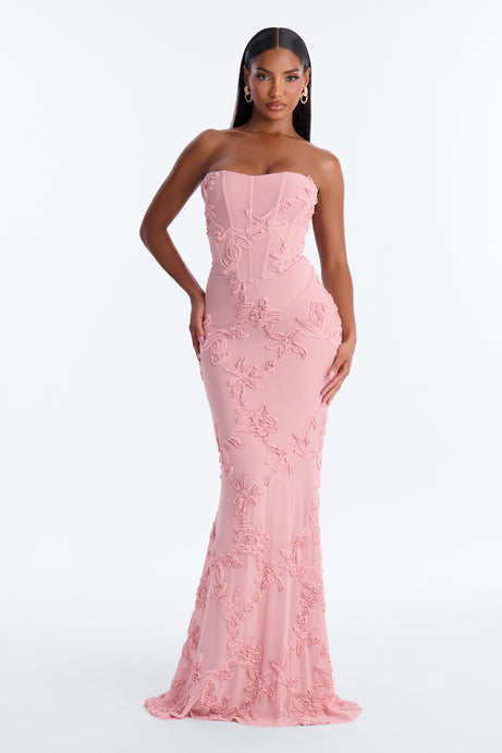 High Society Mesh Maxi Gown - Pink