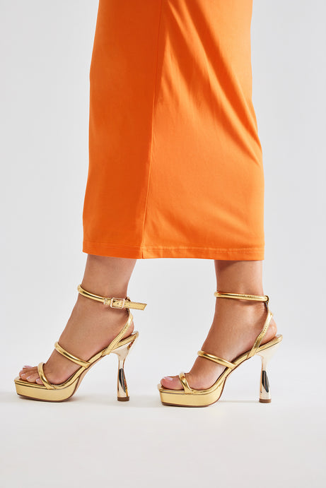 No Vacancy Metallic Heeled Sandals - Gold