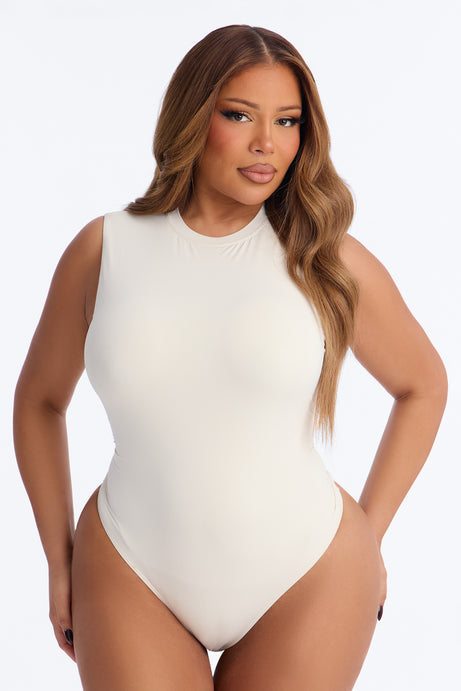 Second Skin Double Lined Mock Neck Sleeveless Bodysuit - Bone