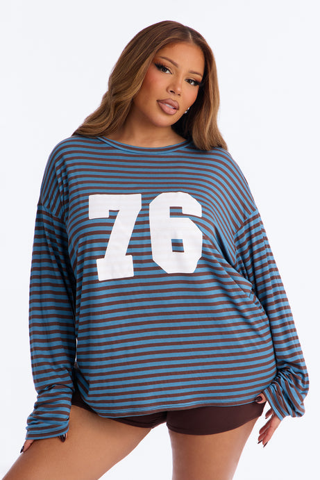 76' Chill Striped Biker Short Set - Blue/combo