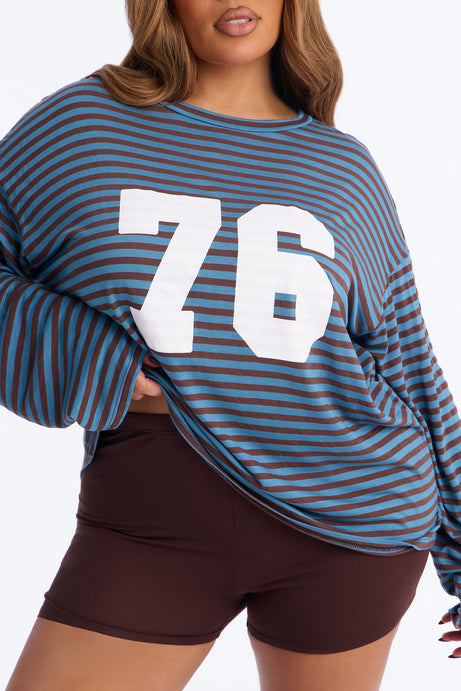 76' Chill Striped Biker Short Set - Blue/combo