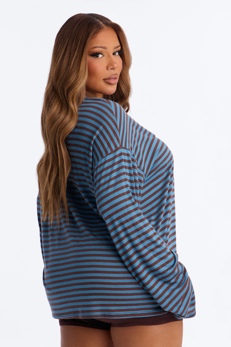 76' Chill Striped Biker Short Set - Blue/combo