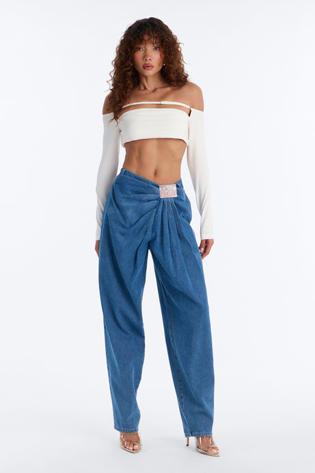 Chosen One Pleated Balloon Jeans - Dark Wash