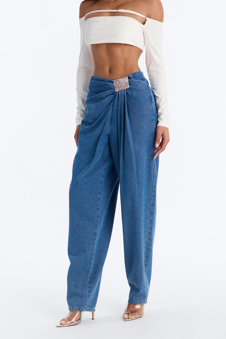 Chosen One Pleated Balloon Jeans - Dark Wash
