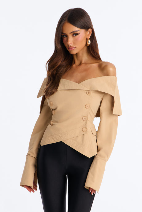Olivia Off The Shoulder Trench Jacket - Khaki