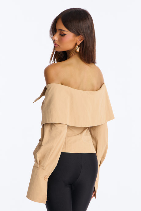 Olivia Off The Shoulder Trench Jacket - Khaki