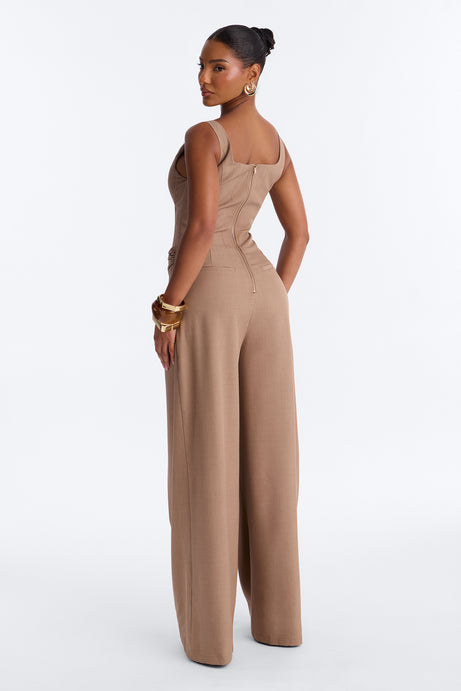 Jessa Twist Front Wide Leg Jumpsuit - Taupe