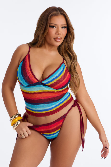 Samira Textured Stripe Tankini 2 Piece Bikini - Blue/combo