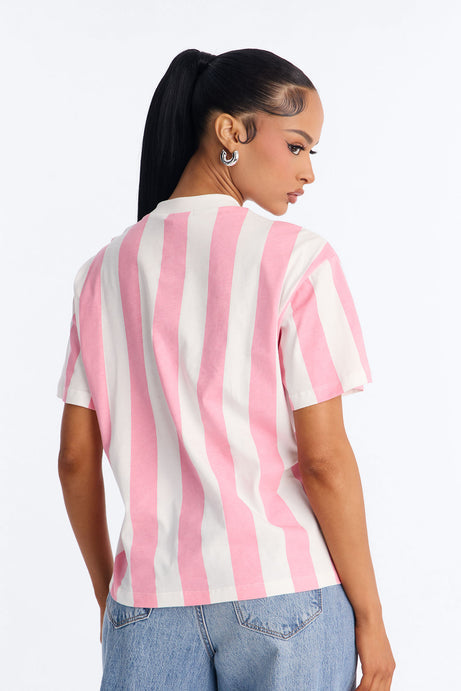 Surfing In California Stripe T Shirt - Pink/combo