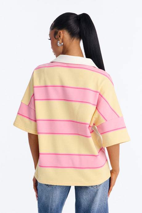 Emerson Striped Short Sleeve Polo Top - Yellow/combo