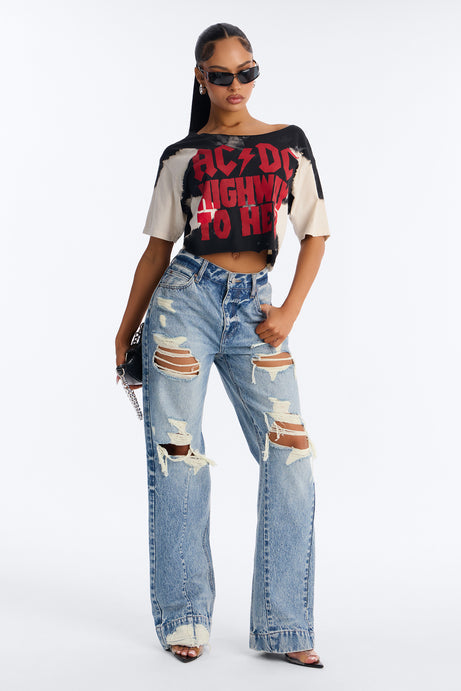 ACDC Bleached Off Shoulder Top - Black/combo