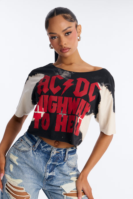 ACDC Bleached Off Shoulder Top - Black/combo