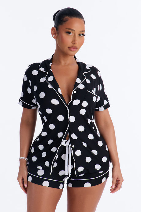 Snuggle Me Button Up PJ Short Set - Black/White