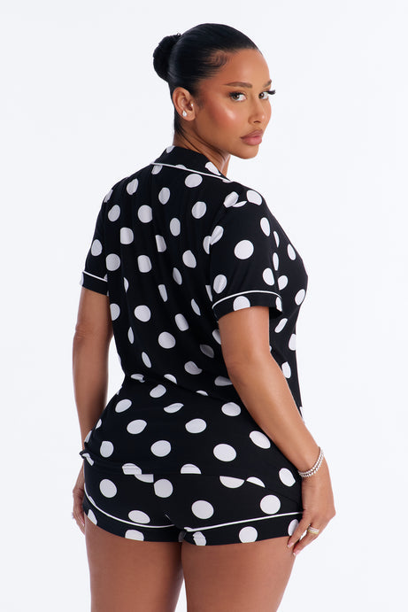 Snuggle Me Button Up PJ Short Set - Black/White
