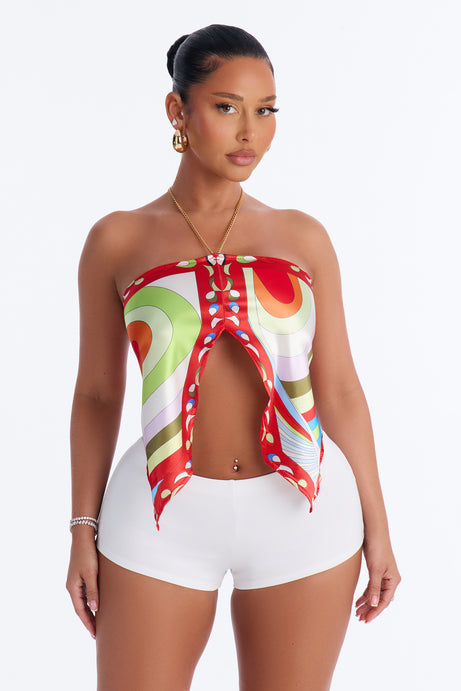 Ciao Bella Chain Strap Satin Scarf Top - Multi Color
