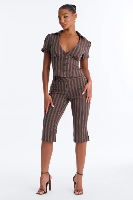 Mabel Striped Capri Set - Chocolate/Combo