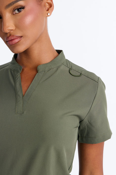 It's Go Time Collared Open Leg Uniform Scrub Set - Olive