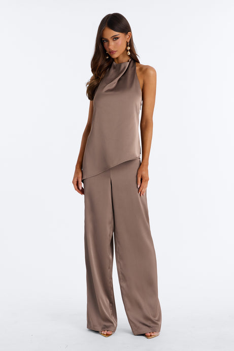 Joana Satin Draped Jumpsuit - Mocha