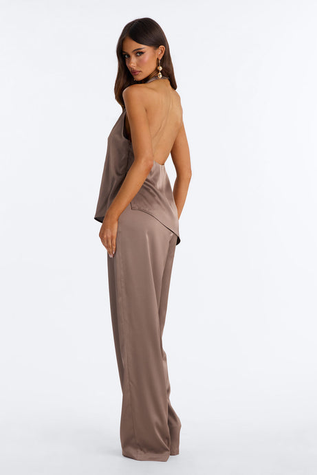 Joana Satin Draped Jumpsuit - Mocha