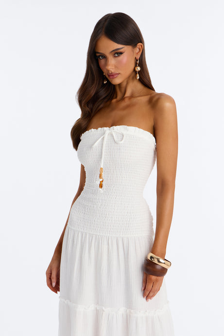 Kellie Smocked Drop Waist Maxi Dress - White