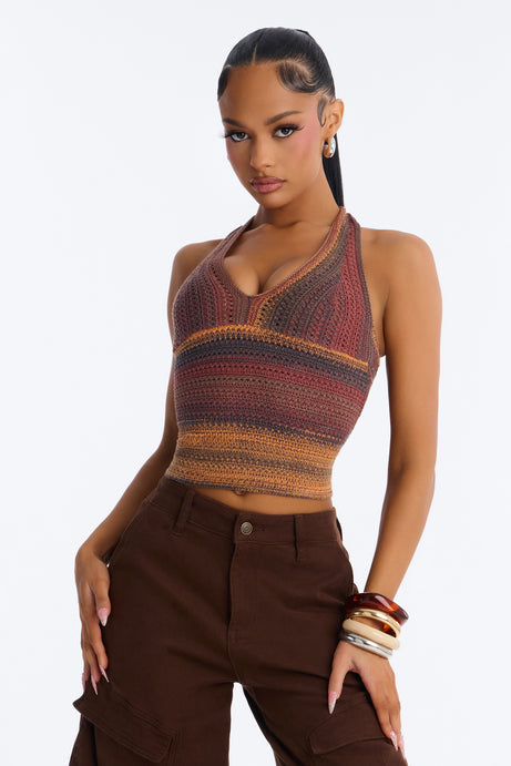 On The Horizon Crochet Halter Top - Terracotta
