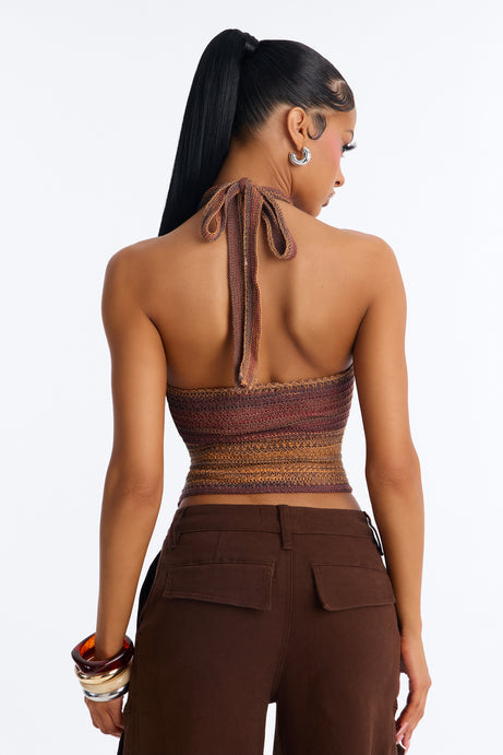 On The Horizon Crochet Halter Top - Terracotta