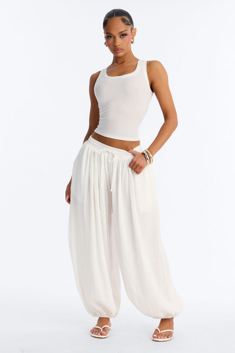 Piper Low Rise Cotton Gauze Balloon Jogger Pant 28″ - White