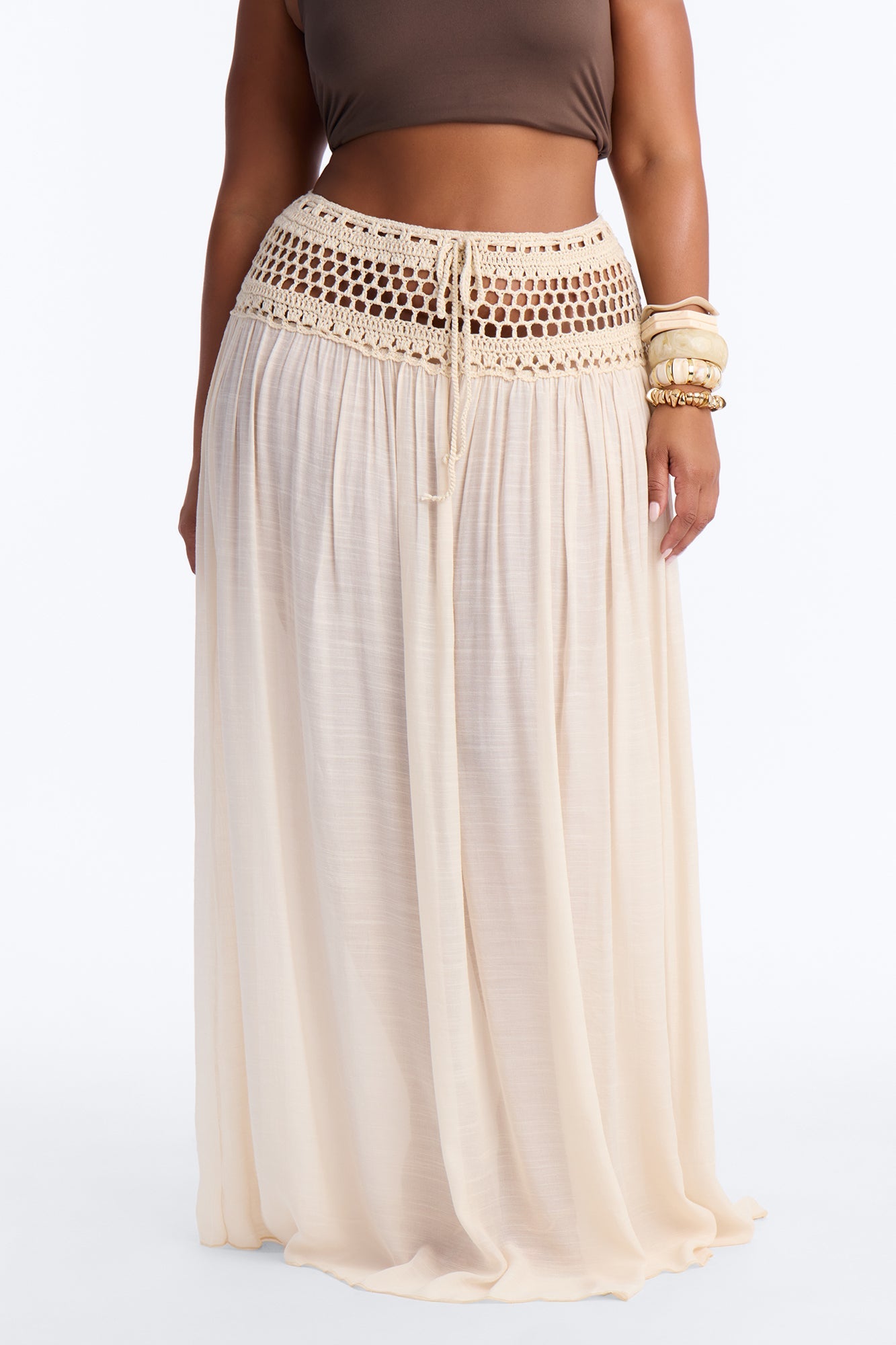 Boho Dreams Crochet Waistband Maxi Skirt - Natural