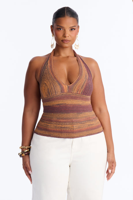 On The Horizon Crochet Halter Top - Terracotta