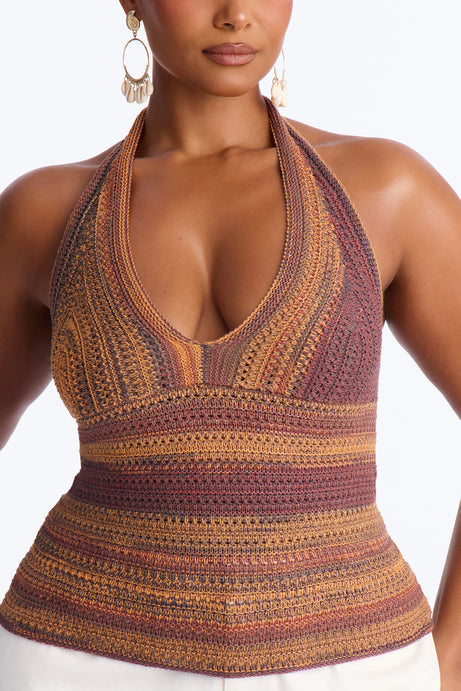 On The Horizon Crochet Halter Top - Terracotta