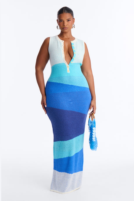 Liliana Sweater Maxi Dress - Blue/combo