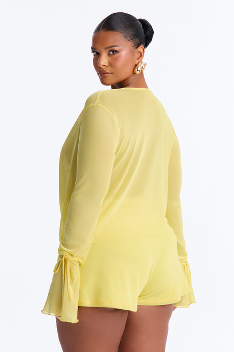 Ysabel Cowl Neck Mesh Short Set - Yellow