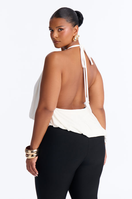 Selena Ruched Asymmetrical Halter Top - White