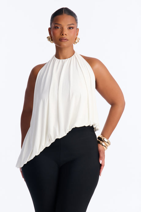 Selena Ruched Asymmetrical Halter Top - White