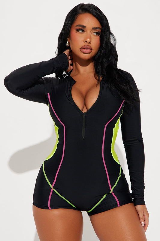 Lisa 1 Piece Rashguard Swimsuit - Black/combo