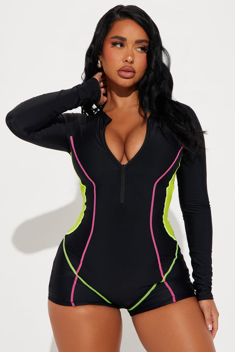 Lisa 1 Piece Rashguard Swimsuit - Black/combo