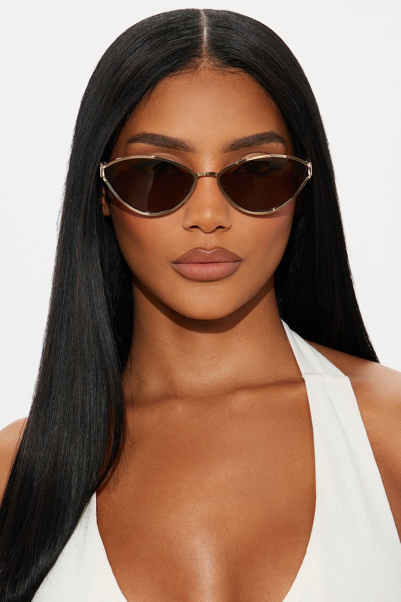Fierce Diva Cat Eye Sunglasses - Gold/Brown