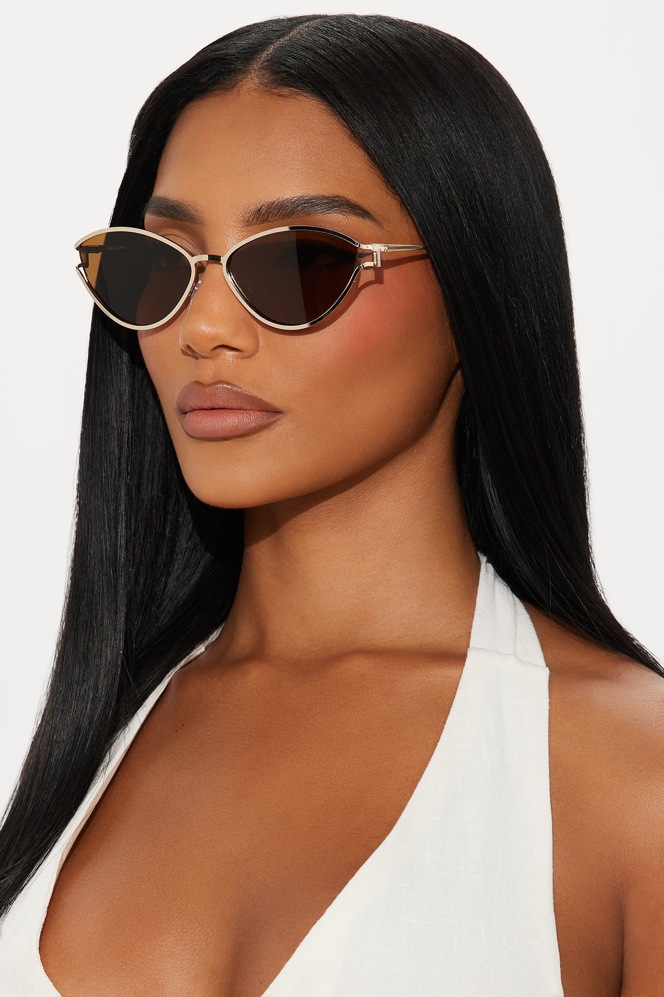 Fierce Diva Cat Eye Sunglasses - Gold/Brown