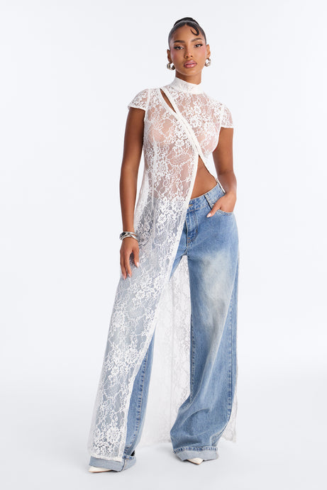 Tonight's Obsession Long Lace Top - White