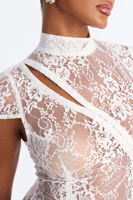 Tonight's Obsession Long Lace Top - White