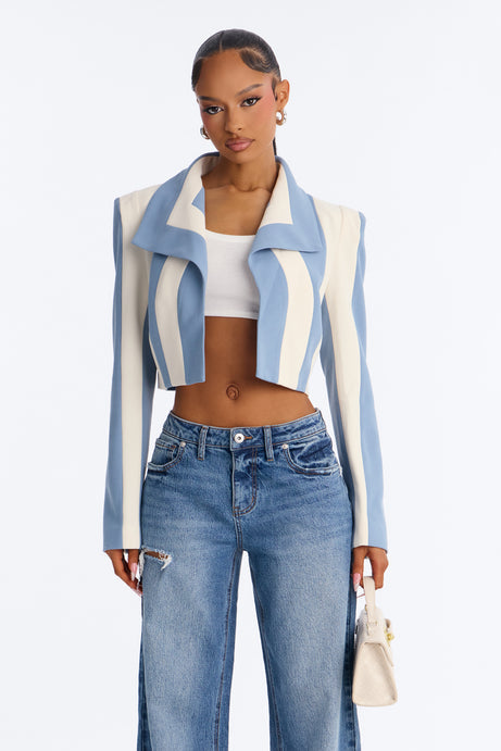 Playing Mind Games Cropped Blazer - Blue/combo