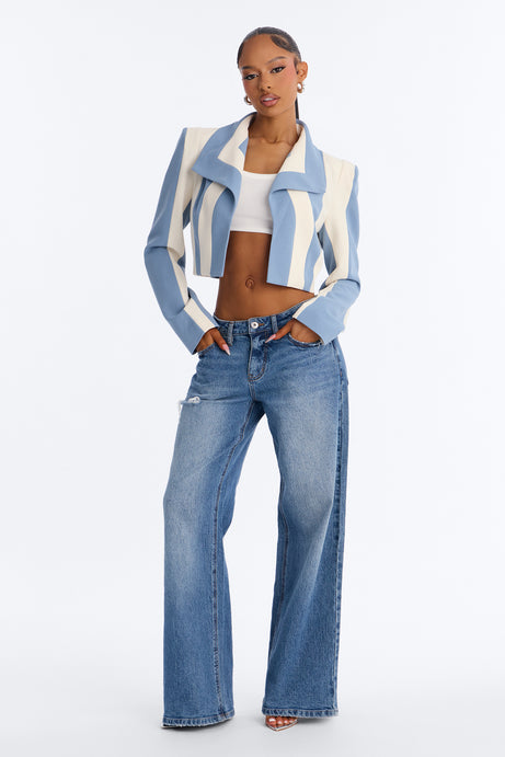Playing Mind Games Cropped Blazer - Blue/combo