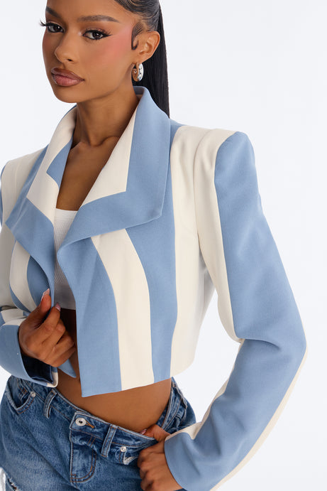 Playing Mind Games Cropped Blazer - Blue/combo