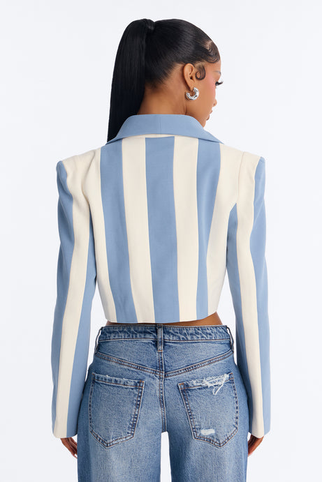 Playing Mind Games Cropped Blazer - Blue/combo