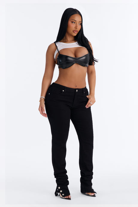 Siena Straight Leg Button Stacked Pant - Black