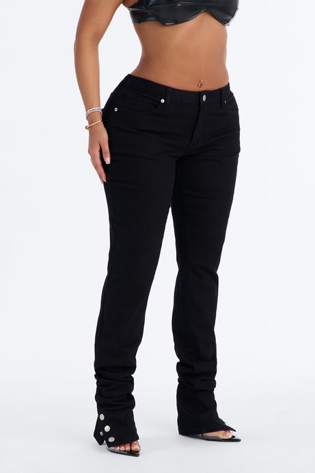 Siena Straight Leg Button Stacked Pant - Black