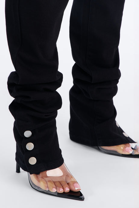 Siena Straight Leg Button Stacked Pant - Black
