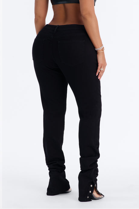 Siena Straight Leg Button Stacked Pant - Black